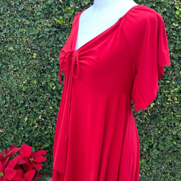 Red Drawstring V-Neck Blouse - Picture 3 of 5